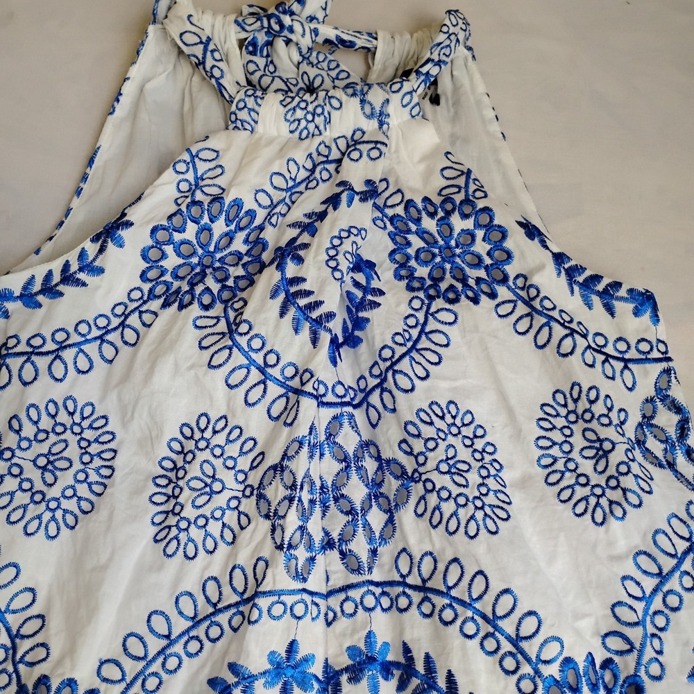 Trina Turk Dress Small Kori Ruffled Embroidered Mini Flouce Bow Cottage Boho - Picture 5 of 15